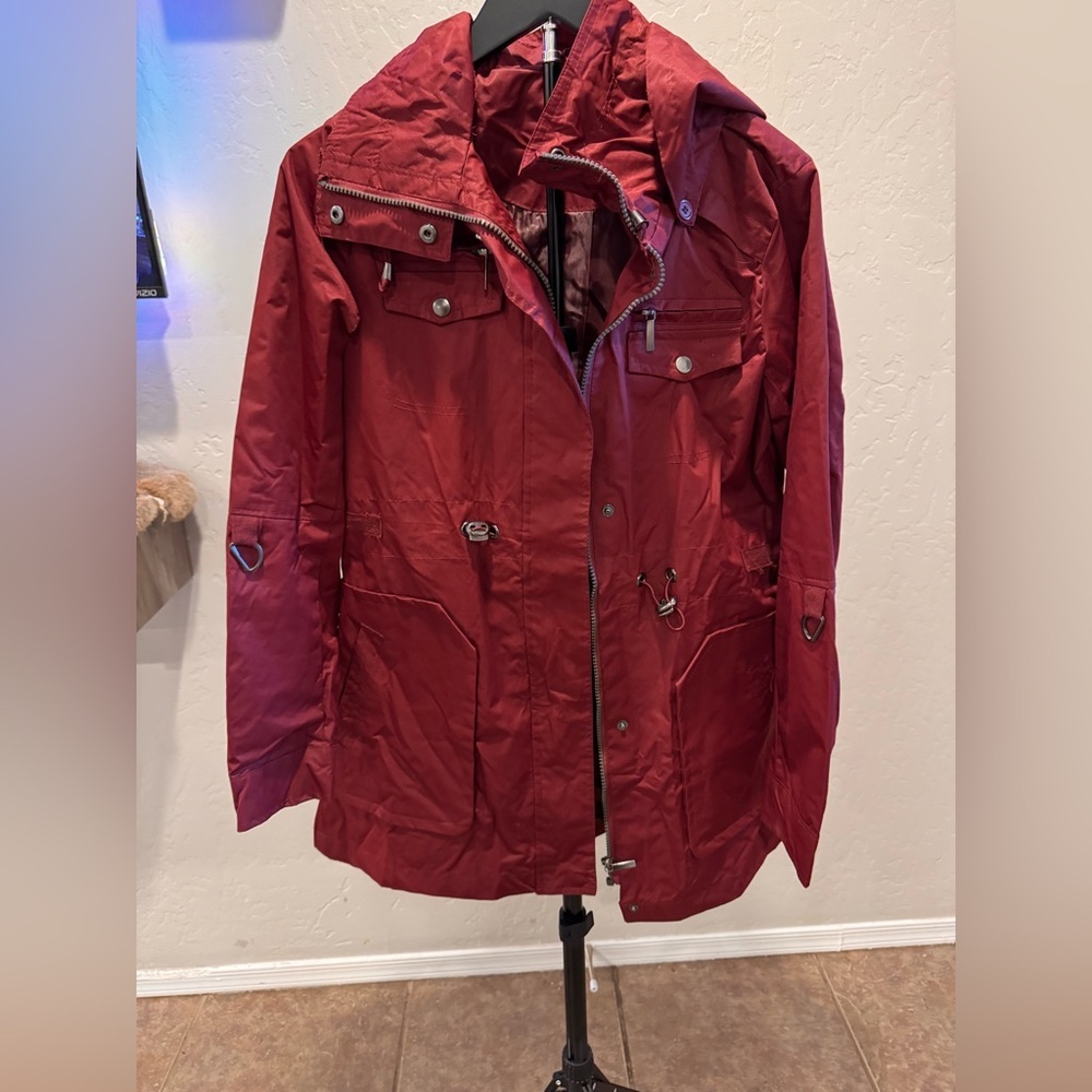 Yoki Women's Burgundy Hooded Rain Jacket